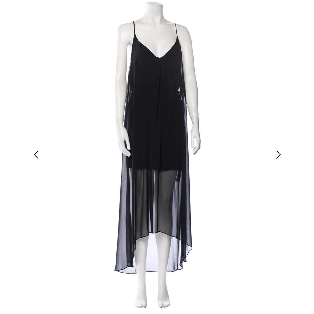 Alice + Olivia Black Sheer Chiffon Overlay Slip Dress‎ Adjustable Straps Size M